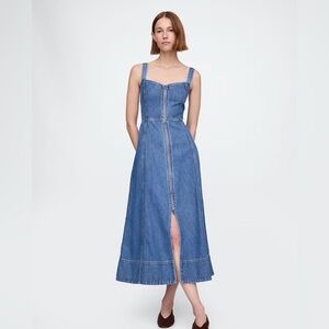 Gap Ultrasoft Blue Denim Smocked Tencel Maxi Dress NWT BoHo Summer Spring